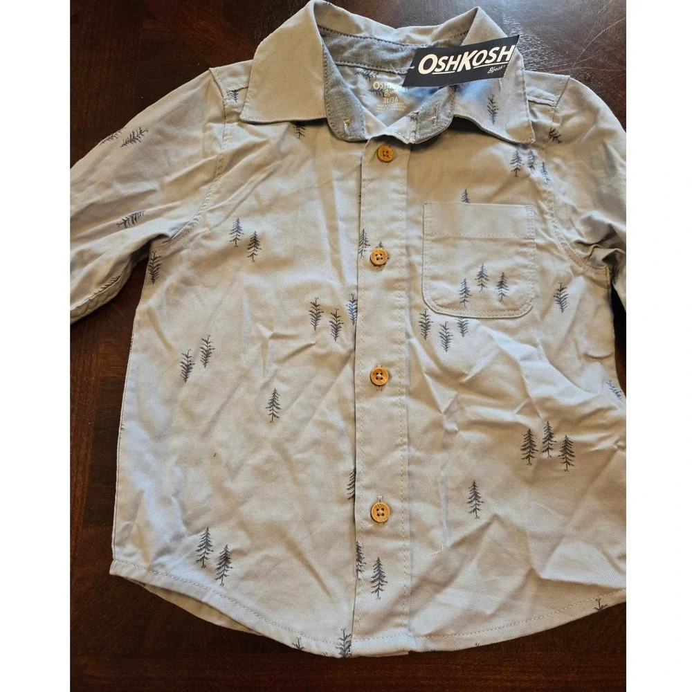 OshKosh B'gosh & Cat & Jack Toddler Boys 3T Button Down Shirt Lot Pine Plaid